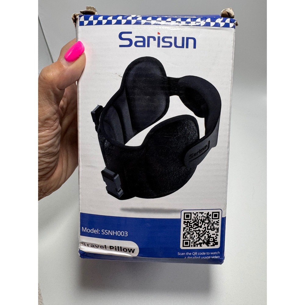 Sarisun Upgraded Travel Pillow and Eye Sleep Mask Set Black SSNH003 NWOB
